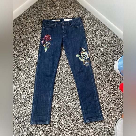 Anthropologie PILCRO Sequin Floral Slim Boyfriend Jean Size 25 - Picture 2 of 5